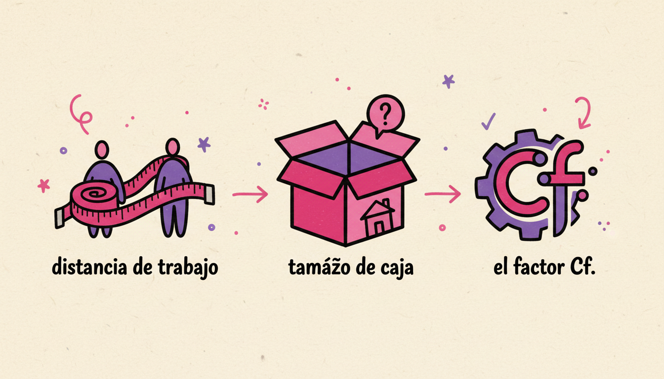 Variables clave: distancia de trabajo, tamaño de caja y el factor Cf