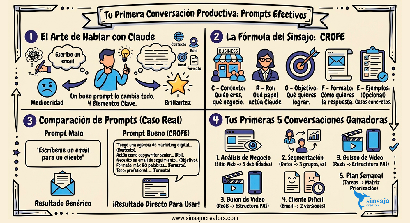 Resumen de la Lección: Tu primera conversación productiva (prompts efectivos)