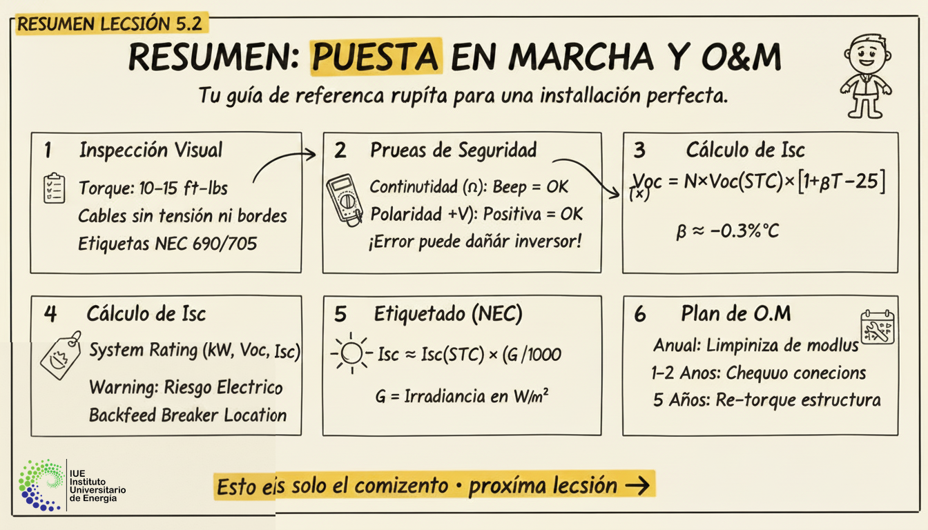 Resumen de la Lección: Puesta en Marcha (Commissioning) y O&M