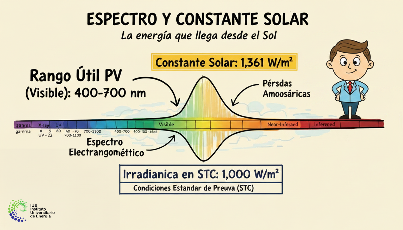 Diagrama de tipos de irradiancia solar: GHI, DNI y DHI sobre una superficie horizontal
