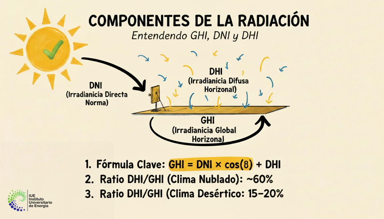 Ángulos de geometría solar: declinación, altitud y acimut con respecto al observador