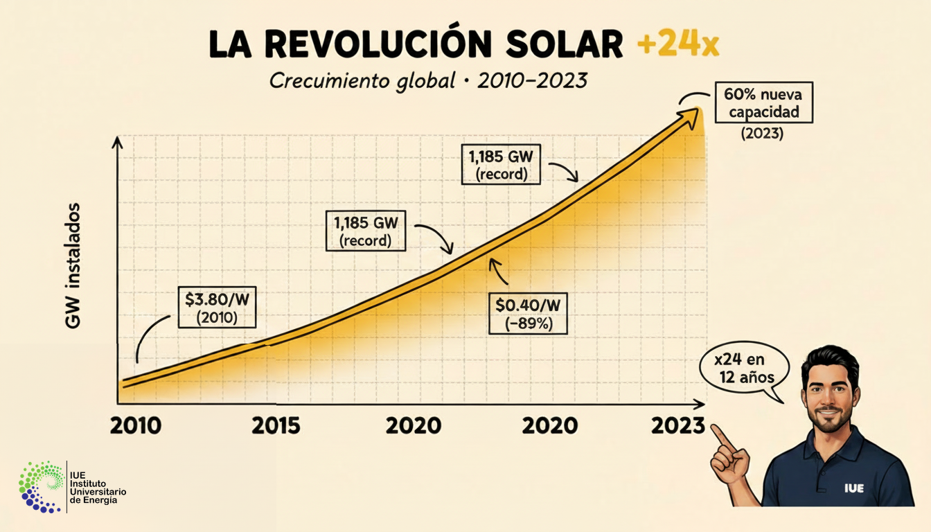 Gráfico de crecimiento de capacidad solar instalada a nivel mundial 2010-2025