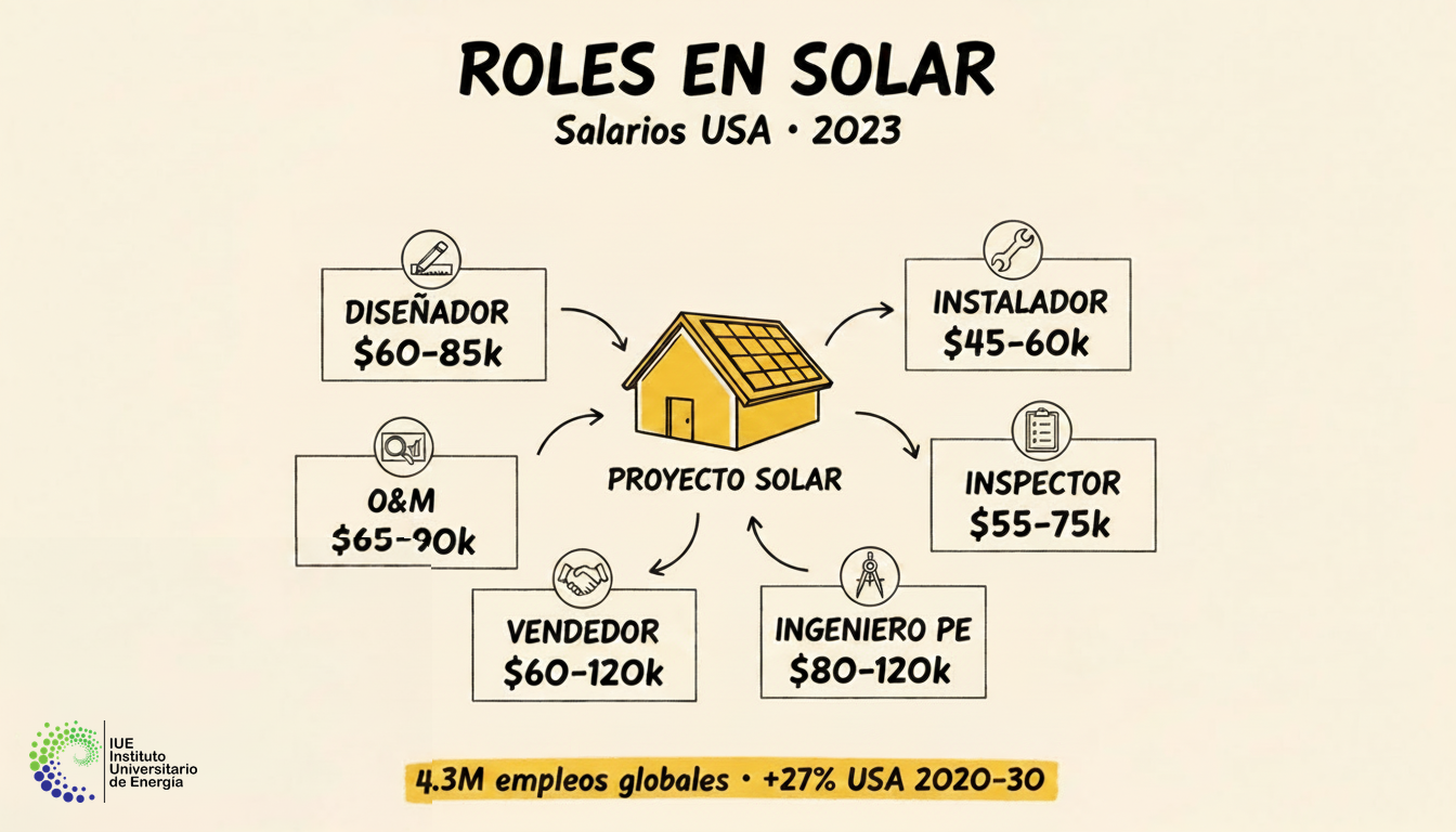 Diagrama de roles profesionales en la industria solar fotovoltaica