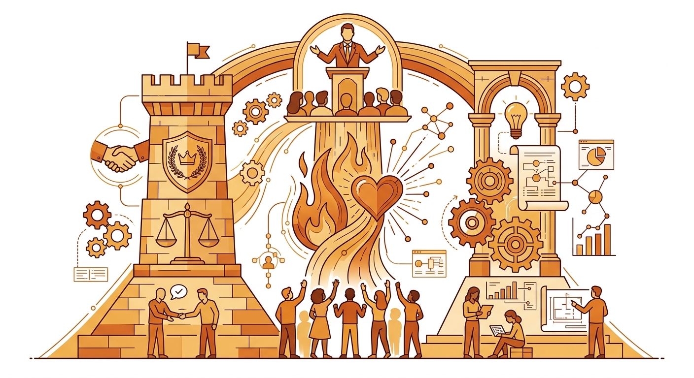 Los tres pilares aristotélicos de la persuasión política: ethos (carácter), pathos (emoción) y logos (razón)