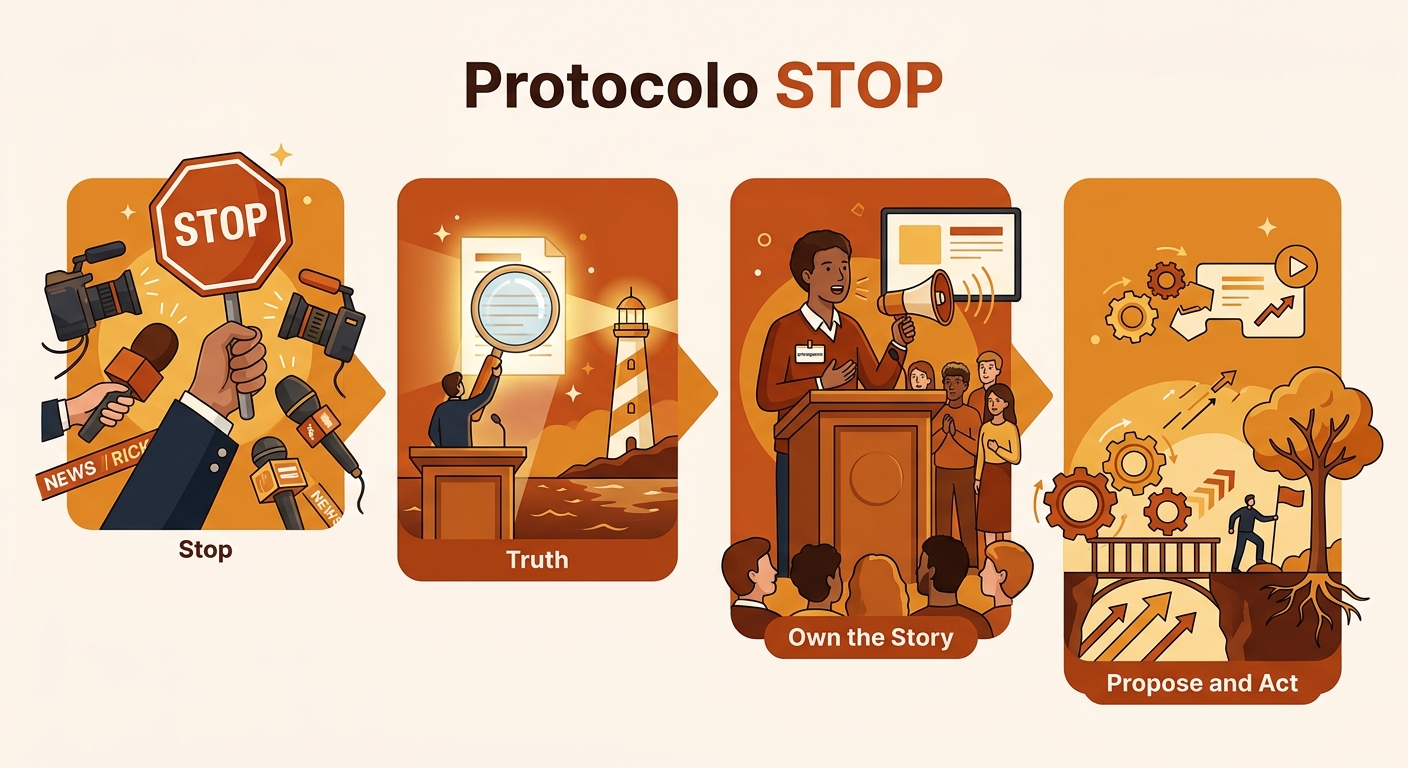 Protocolo STOP para manejo de crisis de comunicación política: Stop, Truth, Own the story, Propose and Act