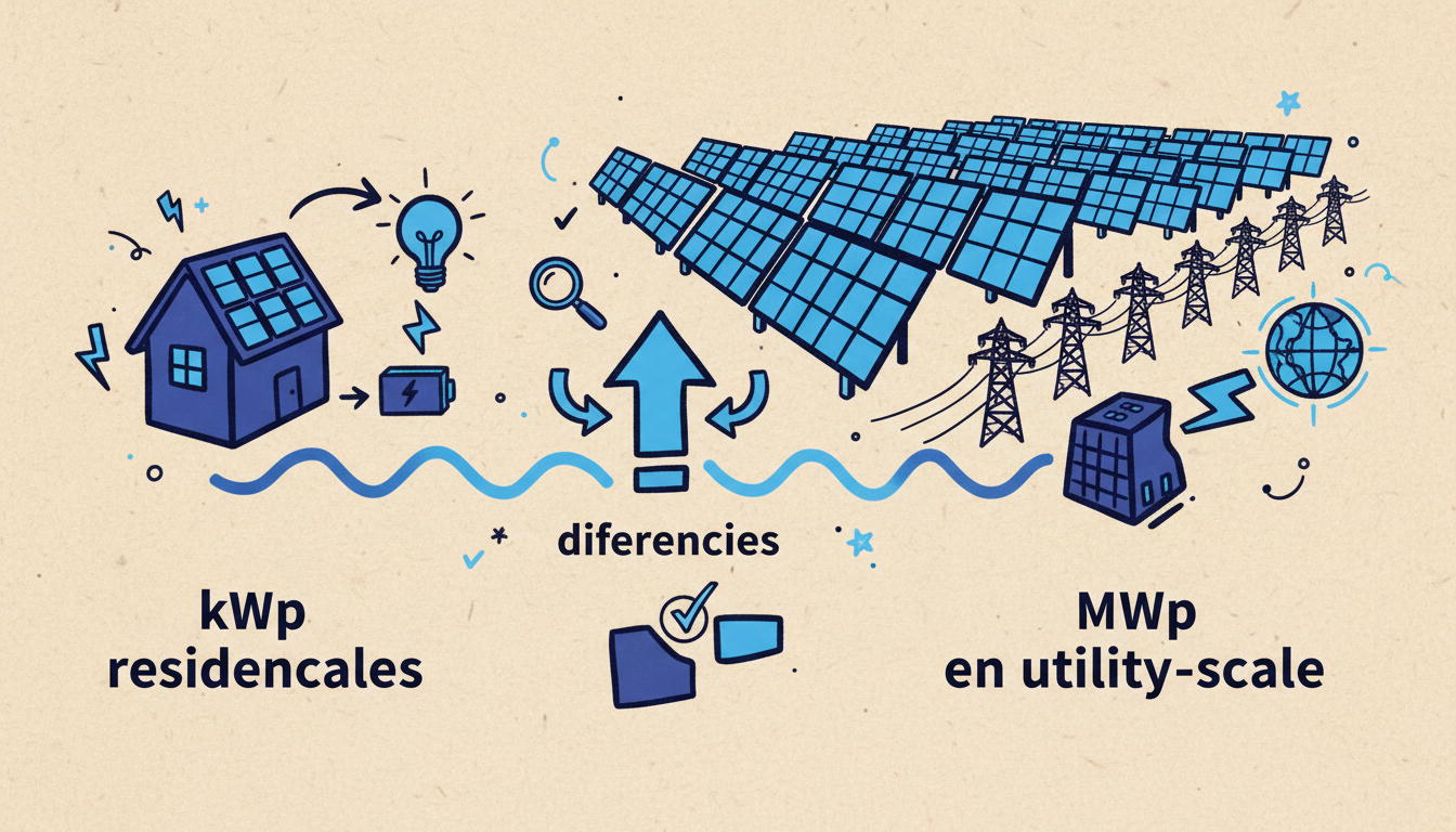 Diferencias clave: de kWp residenciales a MWp en utility-scale