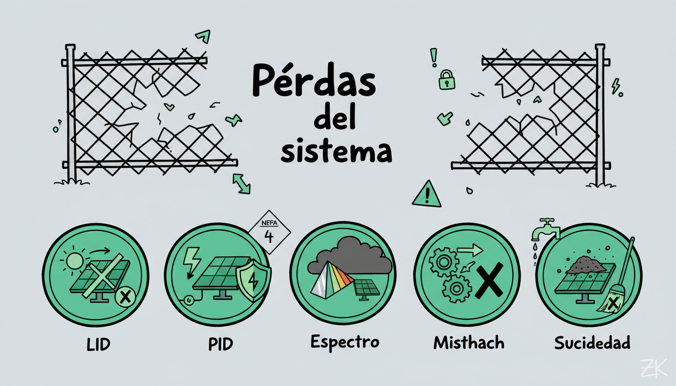 Pérdidas del sistema: LID, PID, espectro, mismatch y suciedad