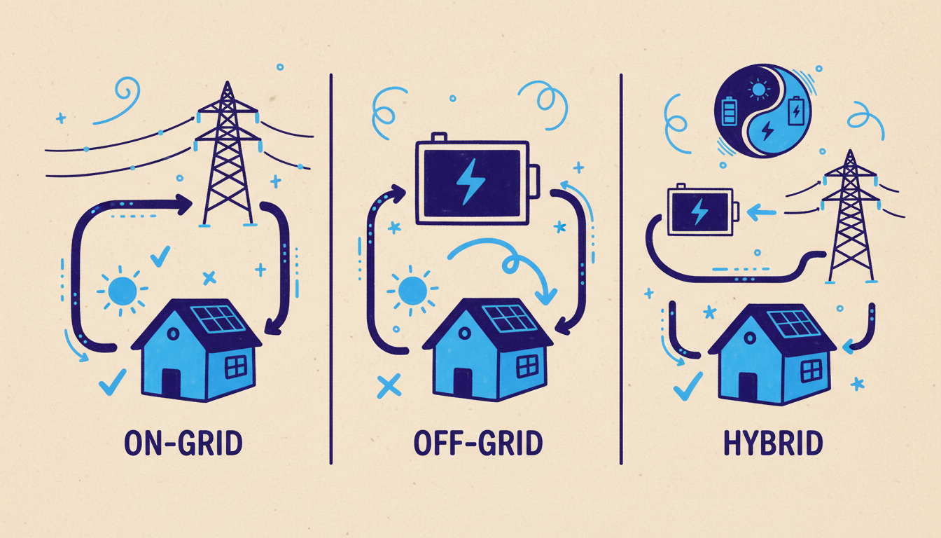 Diferencias clave: on-grid, off-grid e híbrido