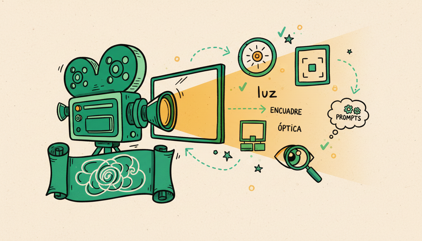 Lenguaje cinematográfico: luz, encuadre y óptica para tus prompts