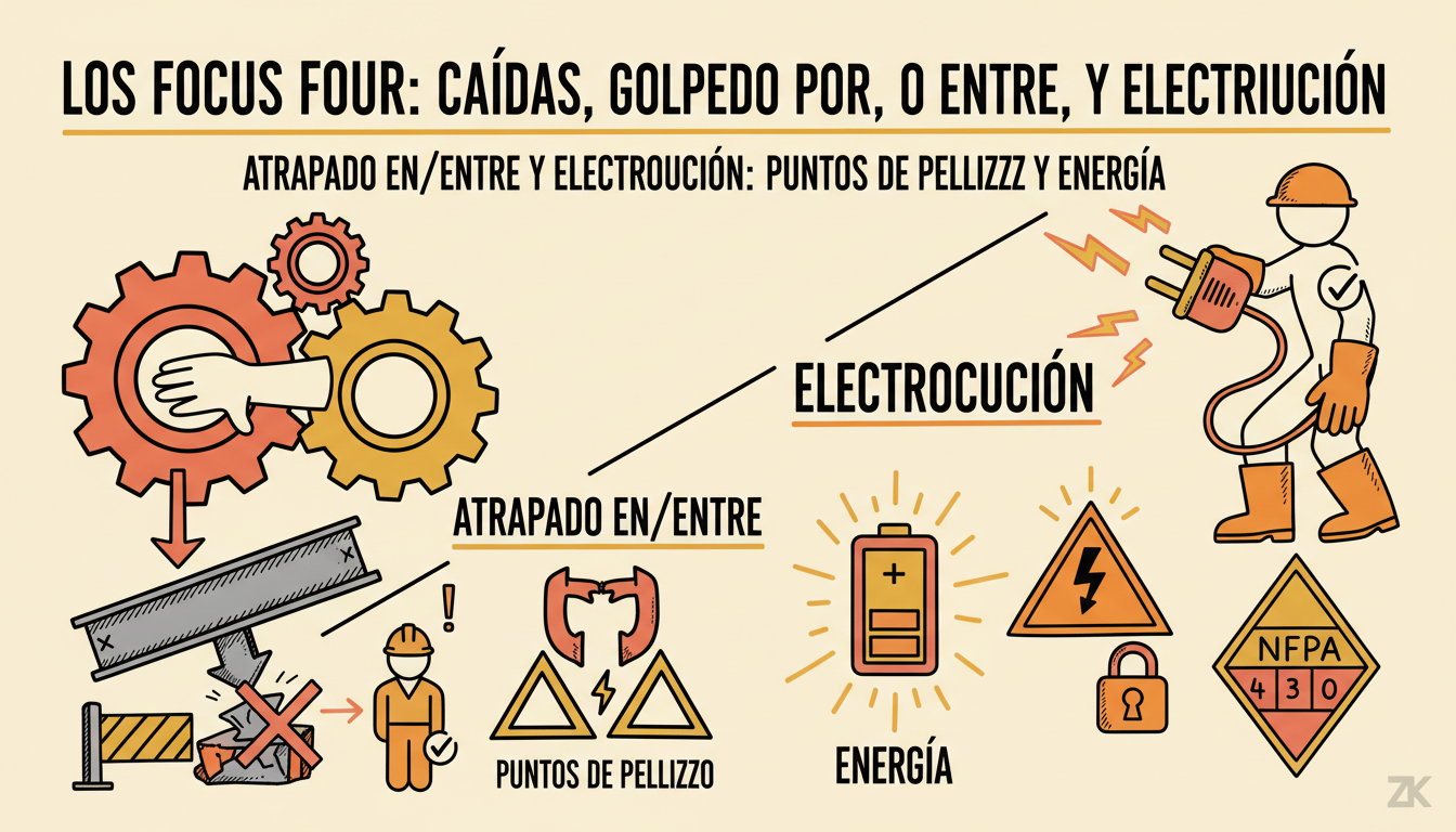 Atrapado en/entre y electrocución: puntos de pellizco y energía