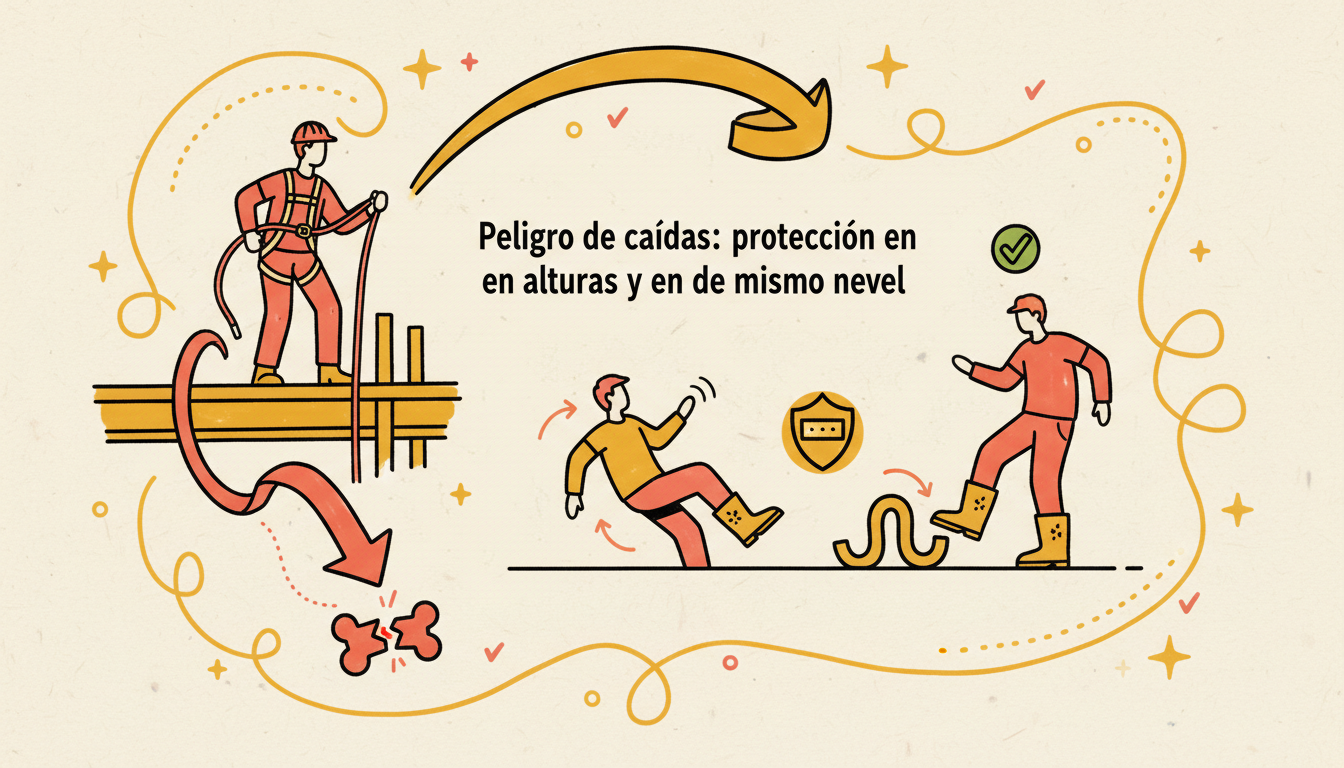 Peligro de caídas: protección en alturas y en el mismo nivel