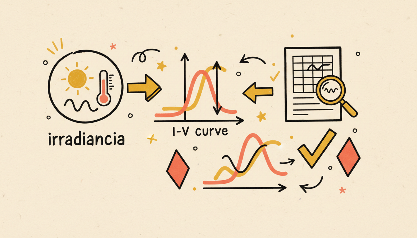 Corrección por irradiancia y temperatura, y comparación con datasheet