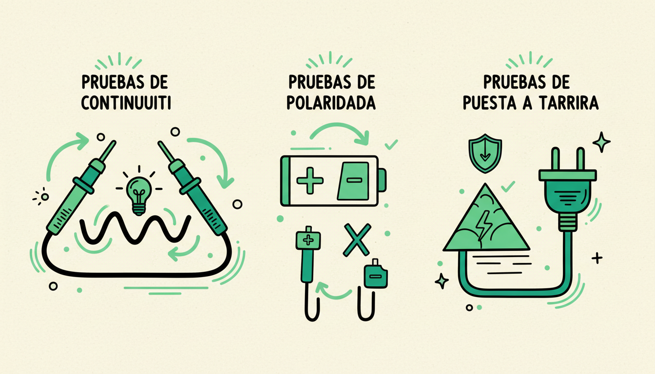 Pruebas de continuidad, polaridad y puesta a tierra