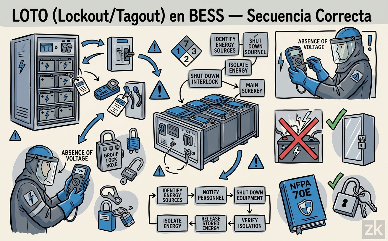 LOTO (Lockout/Tagout) en BESS — Secuencia Correcta
