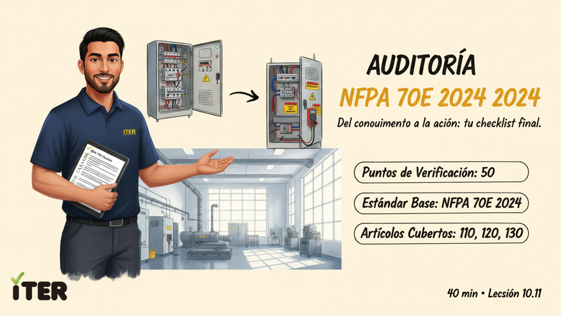 Checklist final NFPA 70E 2024 y resumen maestro del curso
