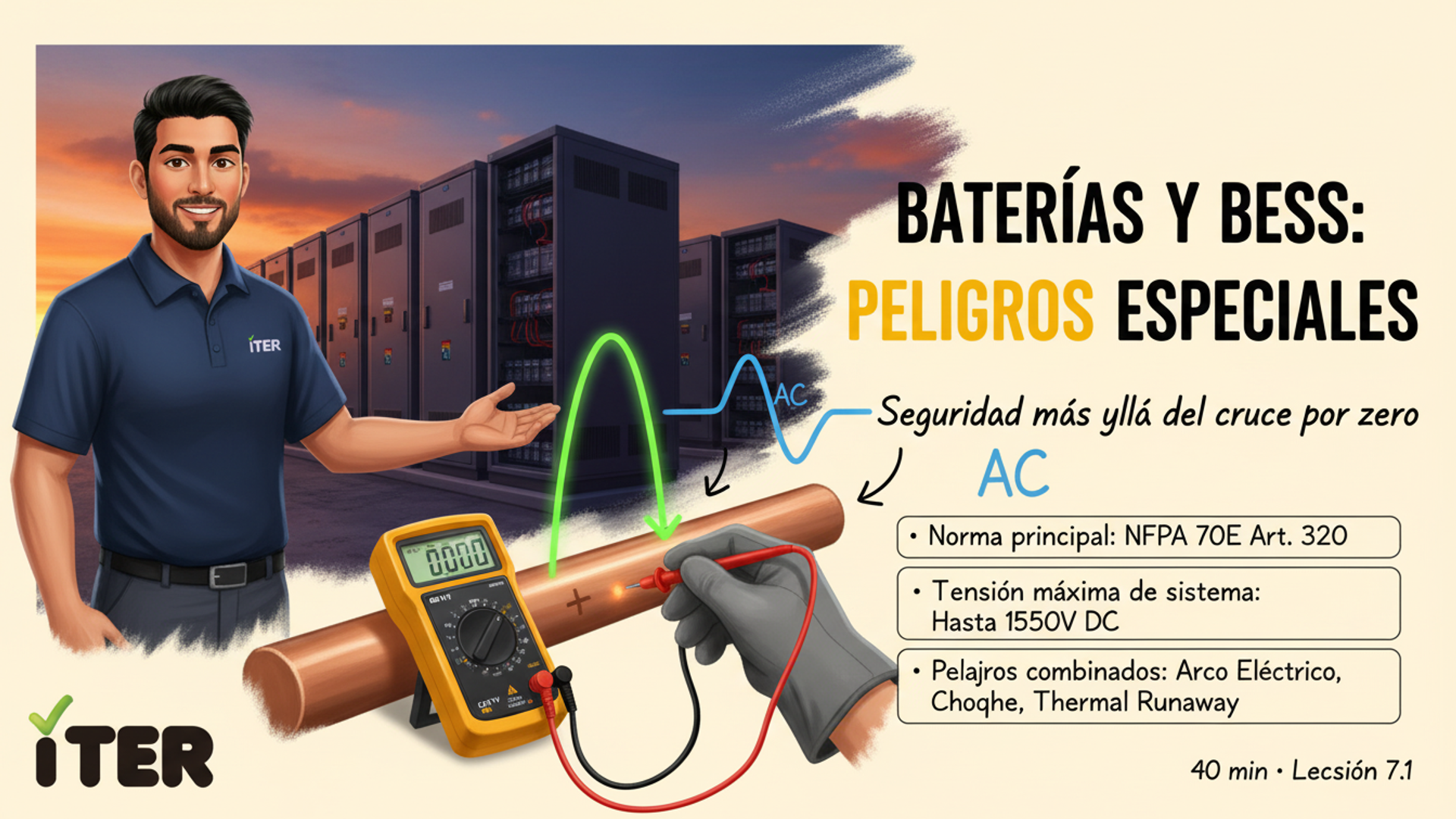 Baterías industriales y BESS: peligros eléctricos especiales