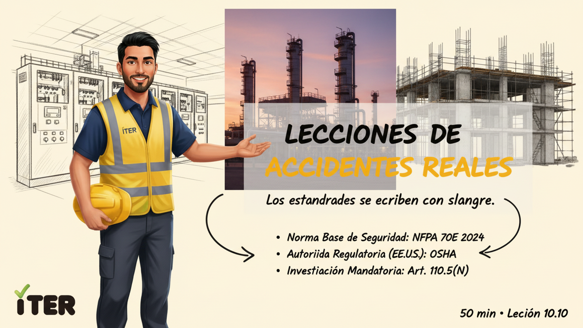 3 accidentes industriales analizados: Manufactura, Petróleo y Construcción