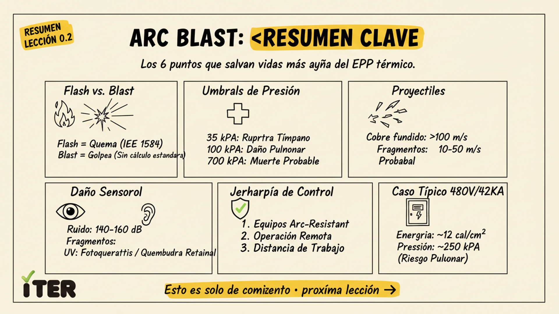 Resumen de la Lección: Arc Blast: onda de presión, proyectiles, ruido y UV