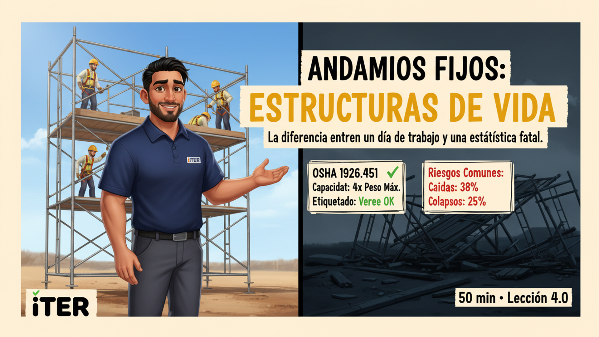 Andamios fijos — OSHA 1926.451, capacidad y etiquetado