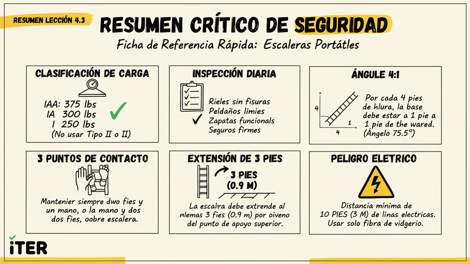 Resumen de la Lección: Escaleras portátiles y fijas — OSHA 1910.23 + 1926.1053
